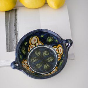 Vintage Handmade Mexican Talavera Small Cazuela Serving Dish with Small Handles